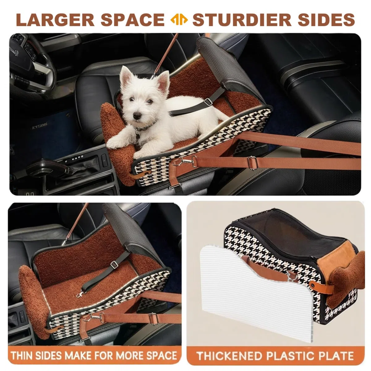 Asiento de coche para perro con consola central, asiento de coche para cachorros, consola central para perros pequeños