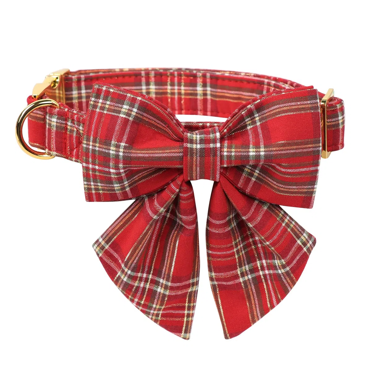 Collar de perro a cuadros rojos y dorados de Navidad MR. CHUBBYFACE collares de perro con lazo marinero para cachorros pequeños, medianos y grandes