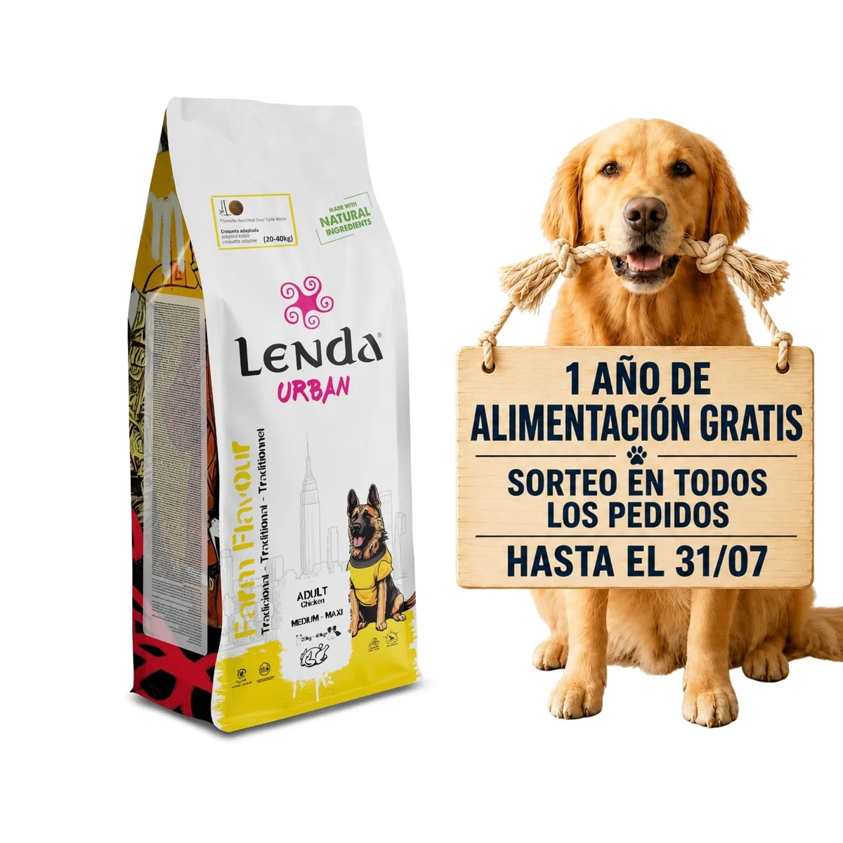 Lenda Urban Farm Flavour 15 kg Pollo - Pienso para Perros Razas Grandes y Gigantes - Comida para Perros para Articulaciones Fuertes con Condroprotectores Glucosamina Condroitina y Aceite de Pescado