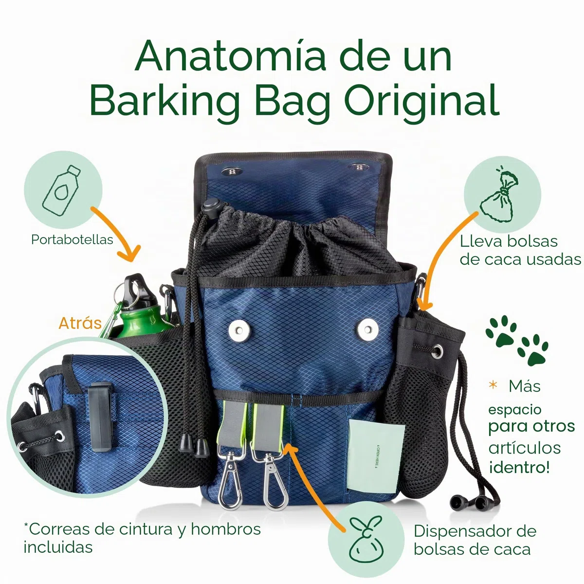 La bolsa original para pasear perros | Como se ve en la guarida de los dragones | Diseño ligero y práctico | Lleva juguetes y golosinas para perros, bolsas para excrementos