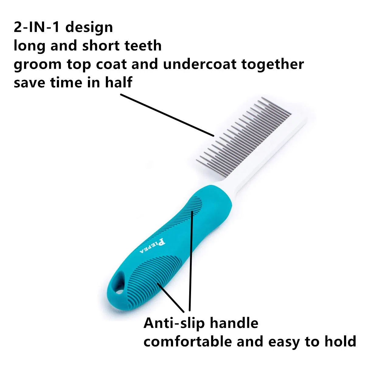 Piepea Peine para Mascotas, Peine de Dientes Largos y Cortos para Perros y Gatos, Peine de Pelo de Mascotas para el hogar, Elimina Nudos, esteras y enredos