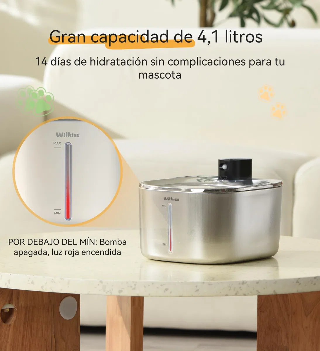 Fuente para gatos de acero inoxidable, inalámbrica, 4,1 L, 4000 mAh, negro, sin adaptador | 4000 mAh, 3 modos (sensor/tiempo/duración), silencioso, filtro, para gatos y perros pequeños, con 1 filtro de repuesto