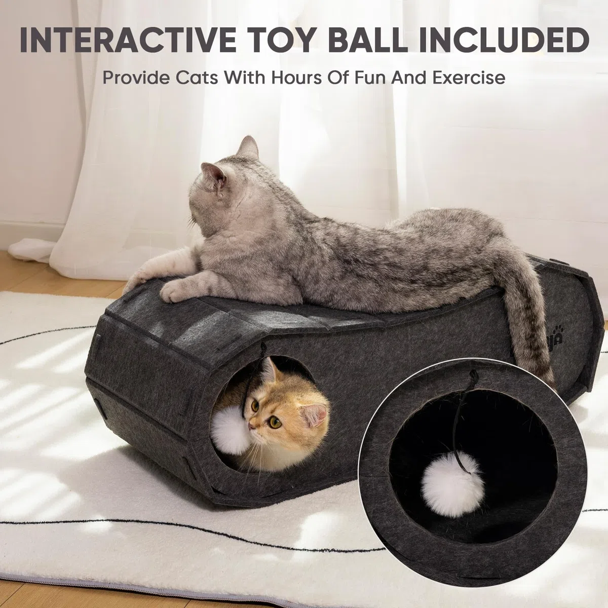 NATUYA Casa para gatos de fieltro, cueva para gatos, de fieltro estable, fácil de limpiar, plegable (70 x 29 x 24 cm, gris)