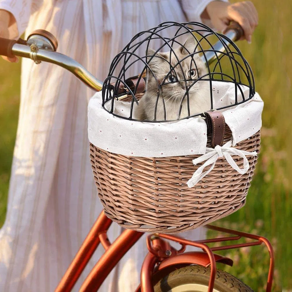 Cesta de Bicicleta para Perros, Cesta Delantera Tejida de Sauce para Perros, Cesta para Transportar Mascotas para Gatos