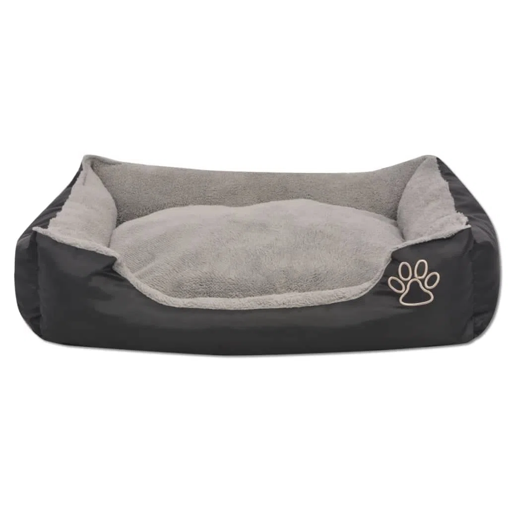 Cama para perros tamaño M negro 65 x 48 x 18 cm cama para mascotas con cojín acolchado de piel sintética para perros y gatos, tela Oxford antideslizante para interiores y cajas de transporte