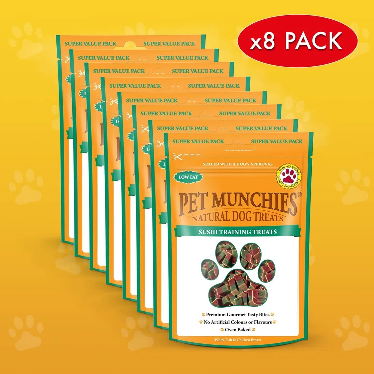 Pet Munchies - Snacks de adiestramiento para perros (8 Paquetes) (8 x 150g) (Sushi)