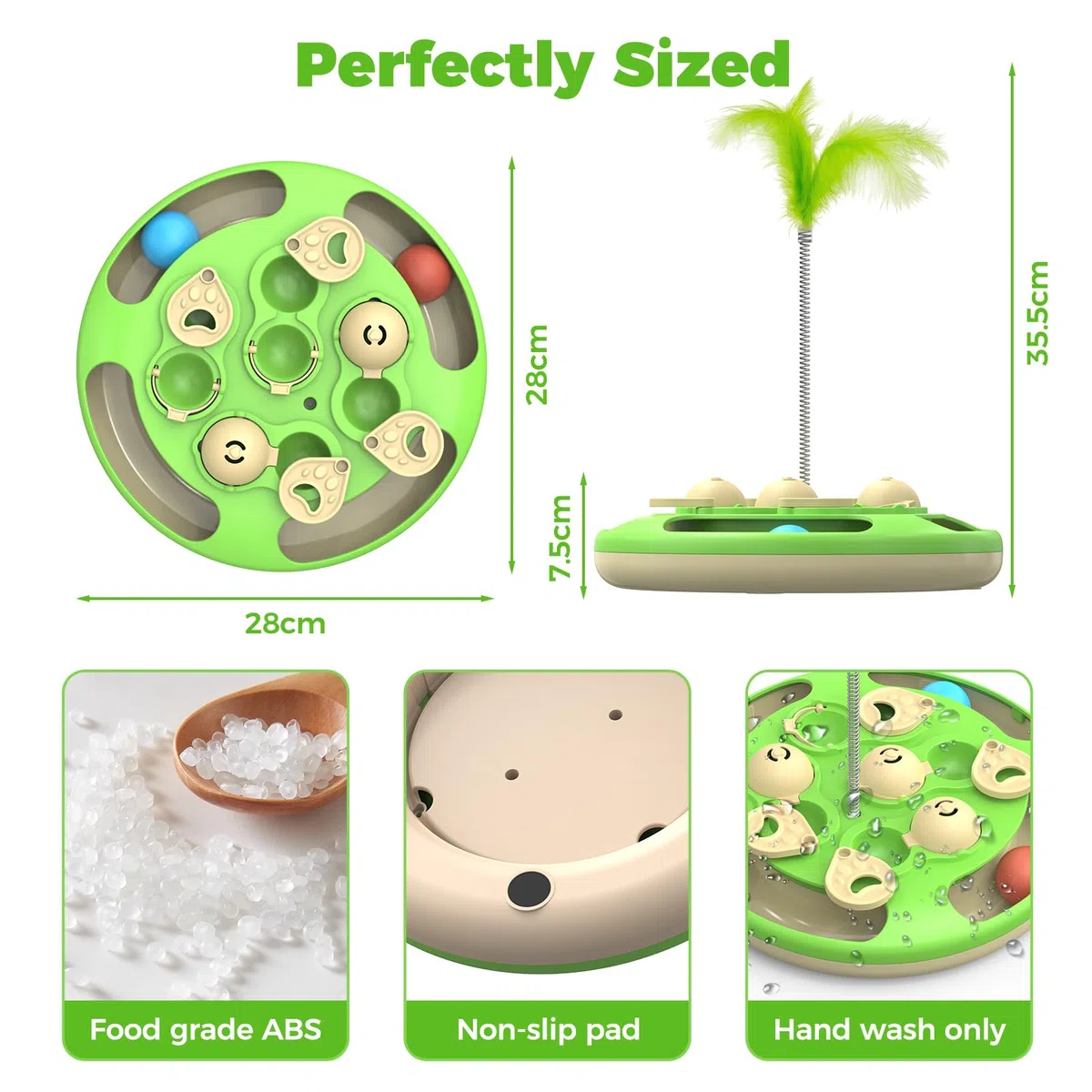 Juguete interactivo para gatos nivel 3 en 1 con bolas de seguimiento de pluma y alimentador | Base antideslizante | Enriquecimiento mental para gatos de interior | Regalo para gatitos, verde