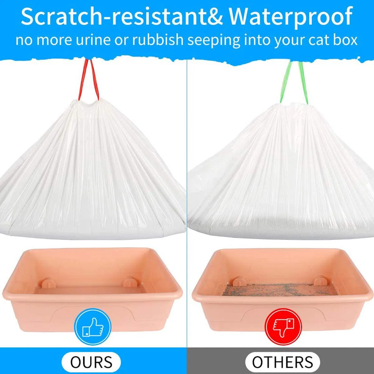 Bolsas De Basura para Gatos 3 Paquetes (30 Bolsas), Forro para Bandeja De Arena para Gatos con Cordón, Bolsa De Recambio Inferior,Adecuado para Botes De Basura Medianos Y Grandes