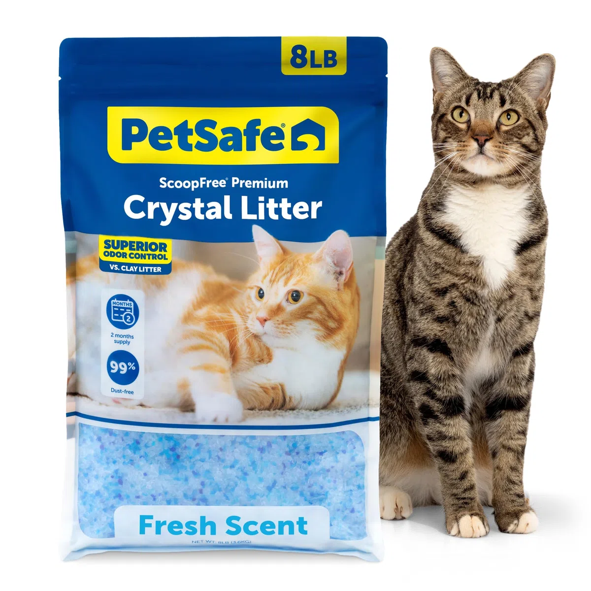 PetSafe ScoopFree - Arena de cristal con aroma fresco premium, control de olores superior, absorbe 5 veces más rápido, bajo seguimiento para menos desorden, dura hasta 2 meses, ligeramente perfumada