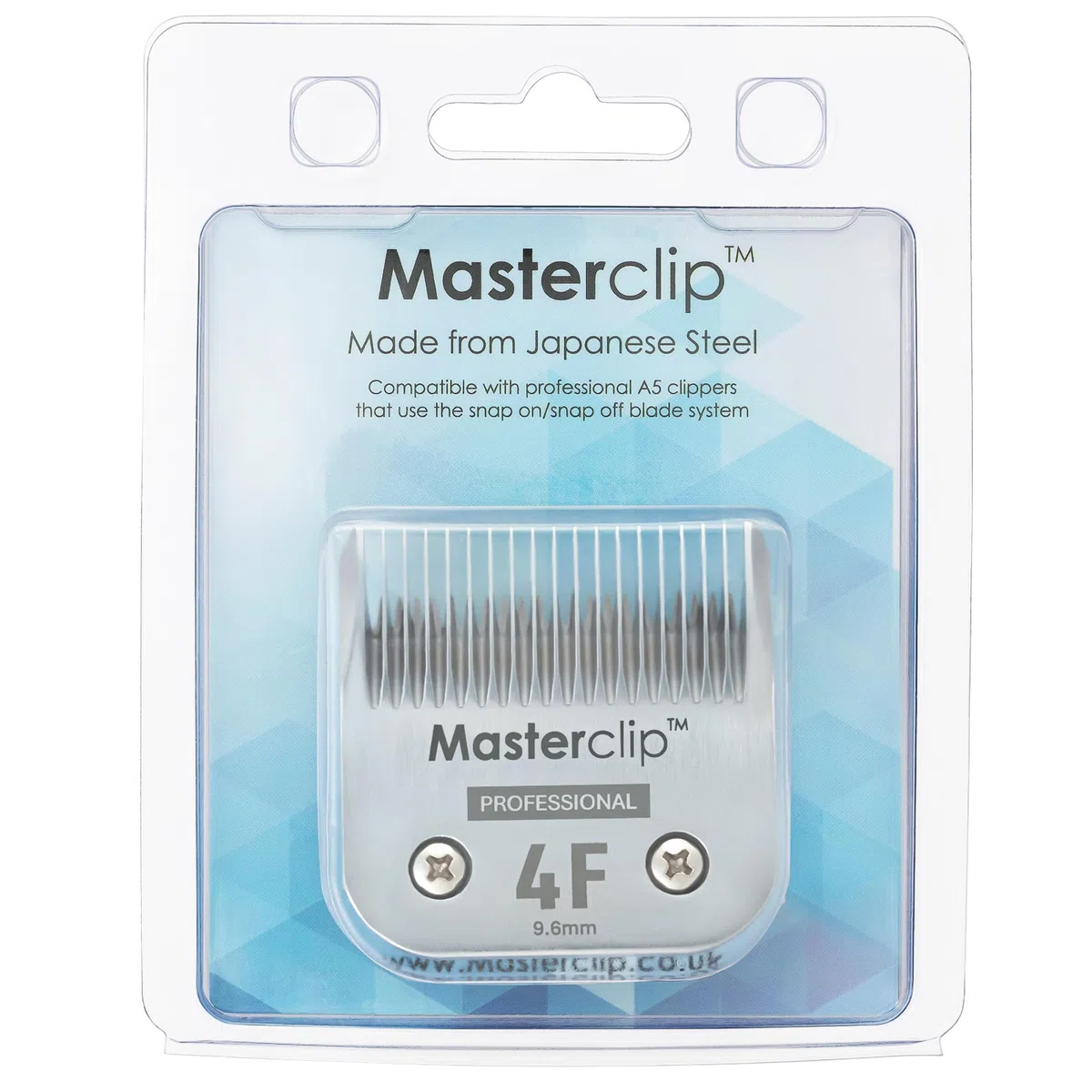 Masterclip Professional Range - Cortapelos para perros A5 de acero al carbono japonés superfuerte; 10, 30, 7F, 7#, 5F, 5#, 4F, 4#, compatible con todos los cortaúñas A5 a presión (4F)