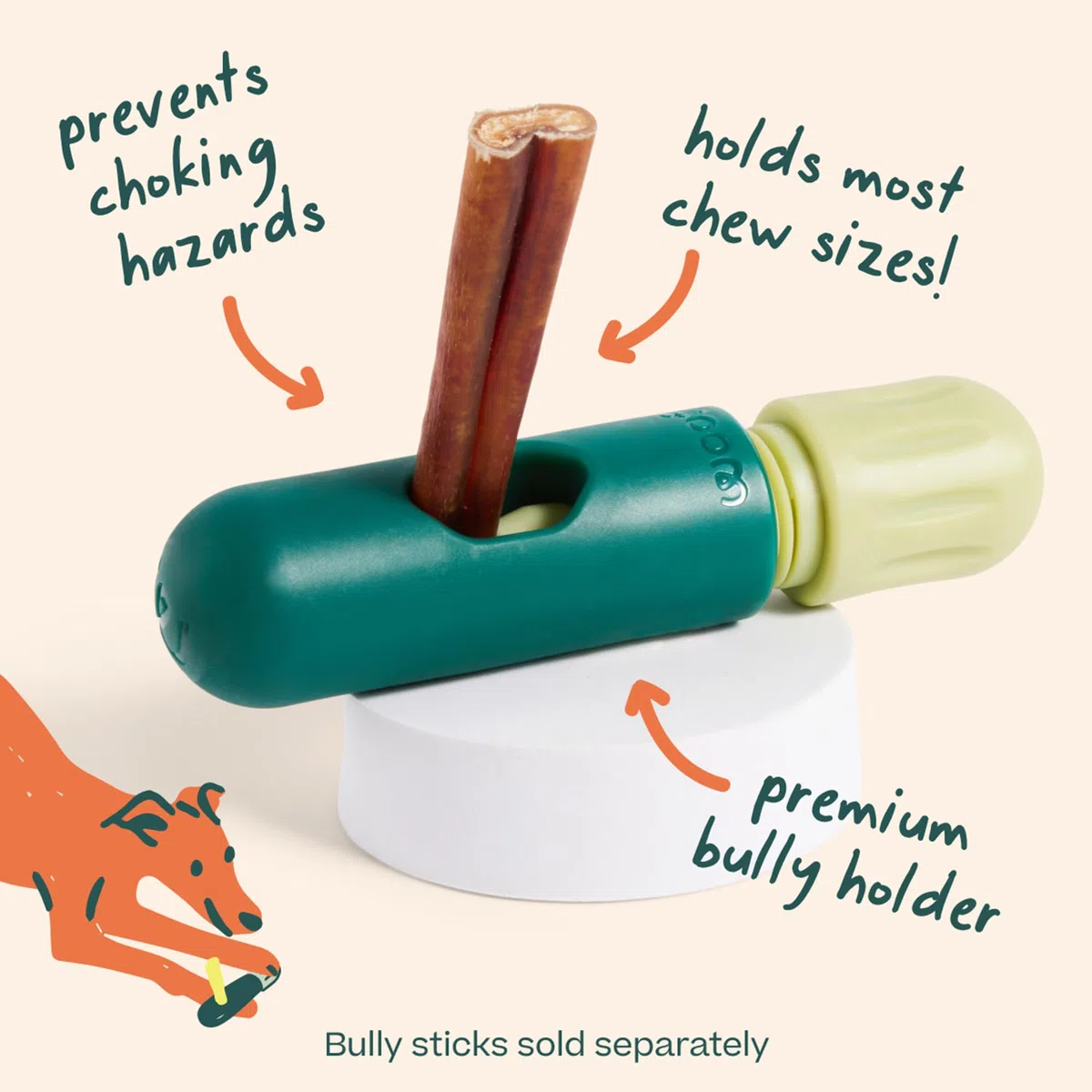 WOOF BullySafe - Soporte para Palos de Toro, Soporte Duradero para Masticar para Perros para un Juego Seguro y Duradero, fácil de Limpiar, no más Extremos tragados