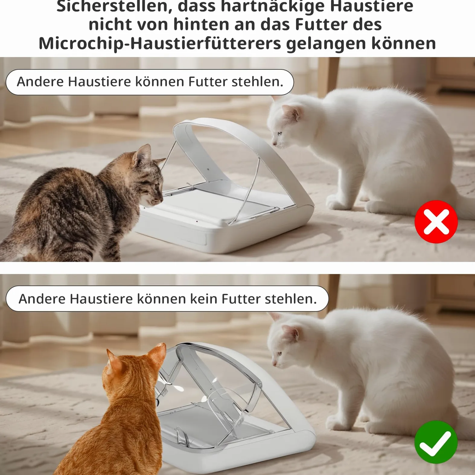 Capucha acoplable, cubierta trasera para alimentador de microchip para mascotas, evitar que las mascotas persistentes roben comida de la parte posterior del comedero, dos paquetes