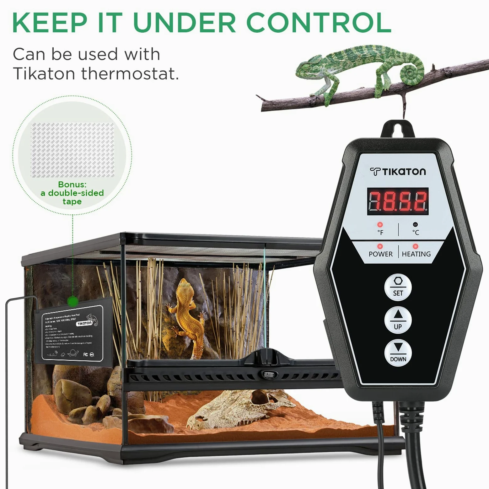 Tikaton Juego Combinado De Almohadilla De Calefacción Para Reptiles Y Termostato Digital, Calentador Debajo Del Tanque Para Tanque De 10-20 Gal/30-40 Gal, Alfombrilla De Calor Para Terrario Para Tortu