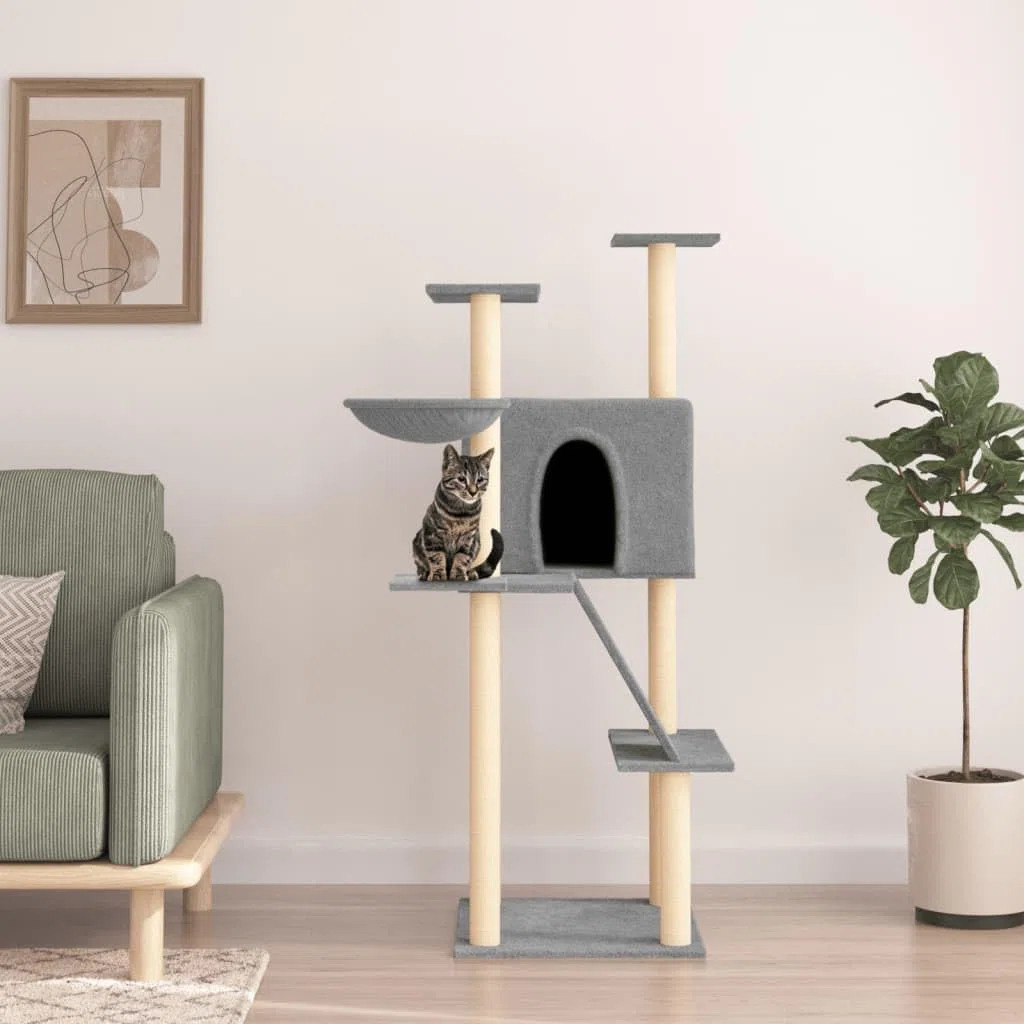 ShGaxin Rascador para Gatos con Postes de sisal Gris Claro 143 cm, Rascador Gato, Arbol Rascador para Gatos, Gatos Accesorios, Torre Gatos, Arranhador para Gatos, Casa para Gatos