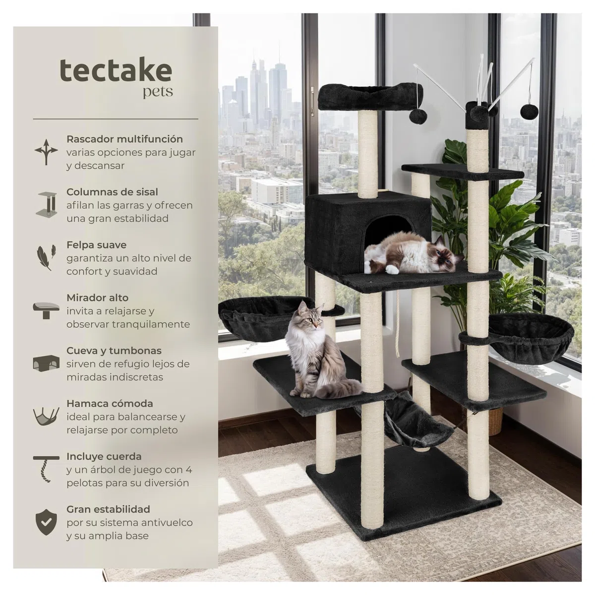 tectake 800657 - Rascador para Gatos Lilou, Árbol para Gatos, Hamaca, Plataformas, Bolas de Juego - Varios Modelos (Type 3 | No. 402933)