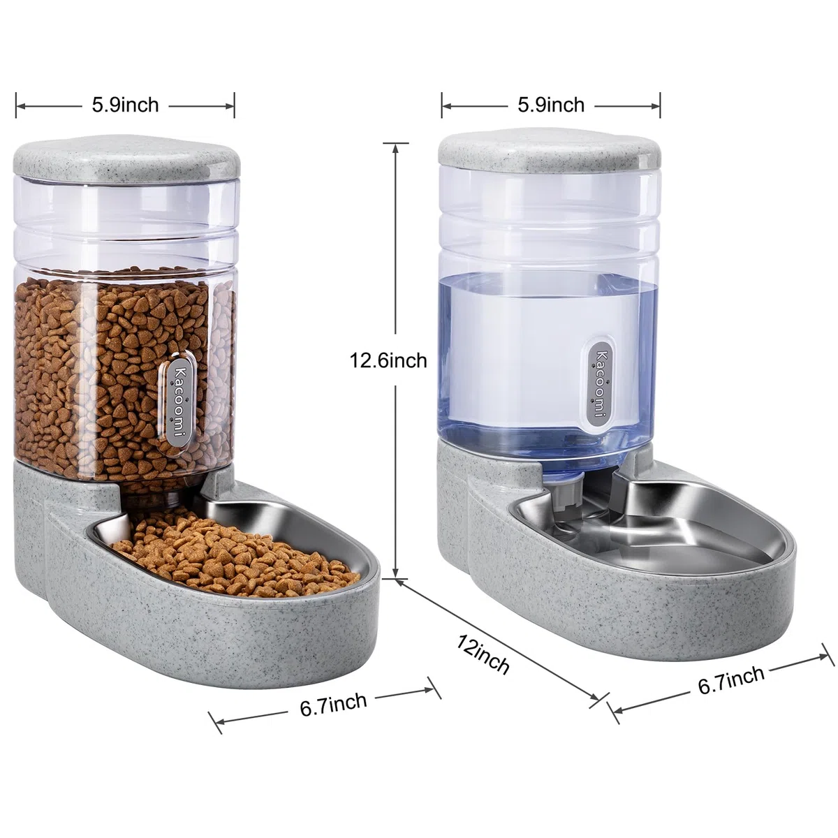 Comedero automático para gatos y dispensador de agua con cuenco de acero inoxidable, comedero de alimentos por gravedad y juego de bebedero para perros pequeños y medianos, cachorros, gatitos, 1 galón