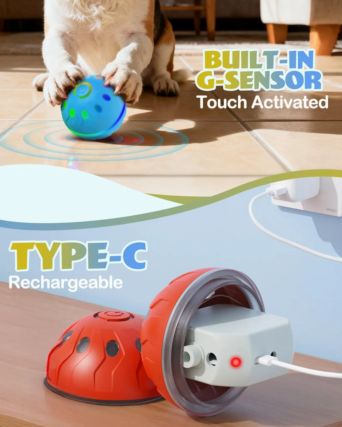 Zoomsnail Juguetes interactivos para perros, bolas automáticas recargables sin BPA con luces, impermeables y 2 modos de bolas para perros pequeños/medianos, perfecto para jugar y como regalo para