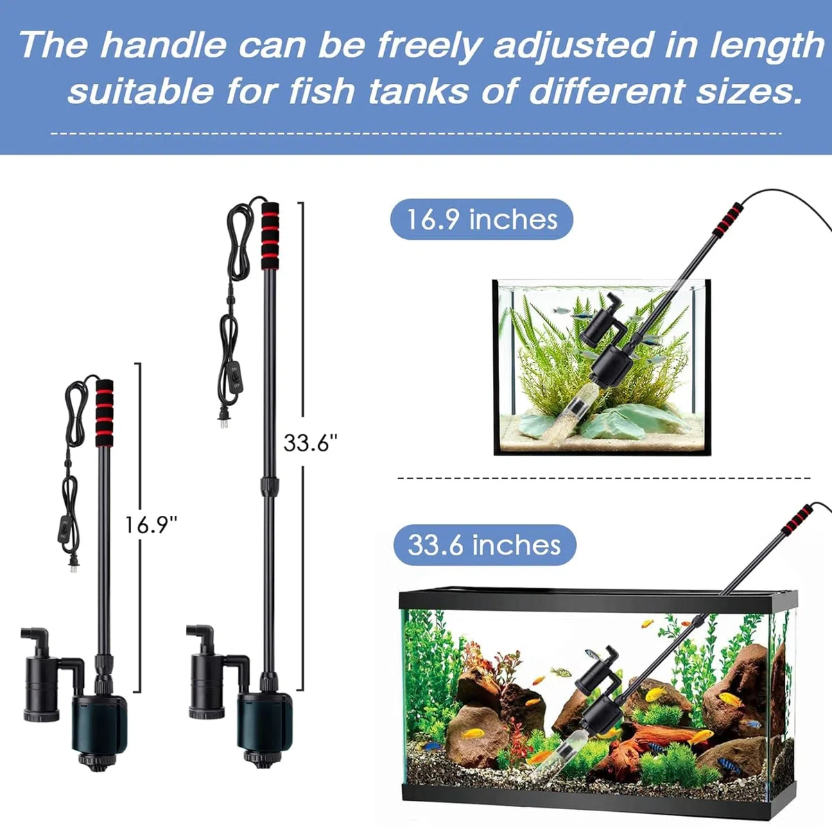 Aspiradora Eléctrica para Acuario, 36W, Sifón 6 En 1 Kit De Limpiador De Grava para Acuario, Juego De Limpieza para Cambio De Agua, Lavado De Arena, Grava Y Suelo