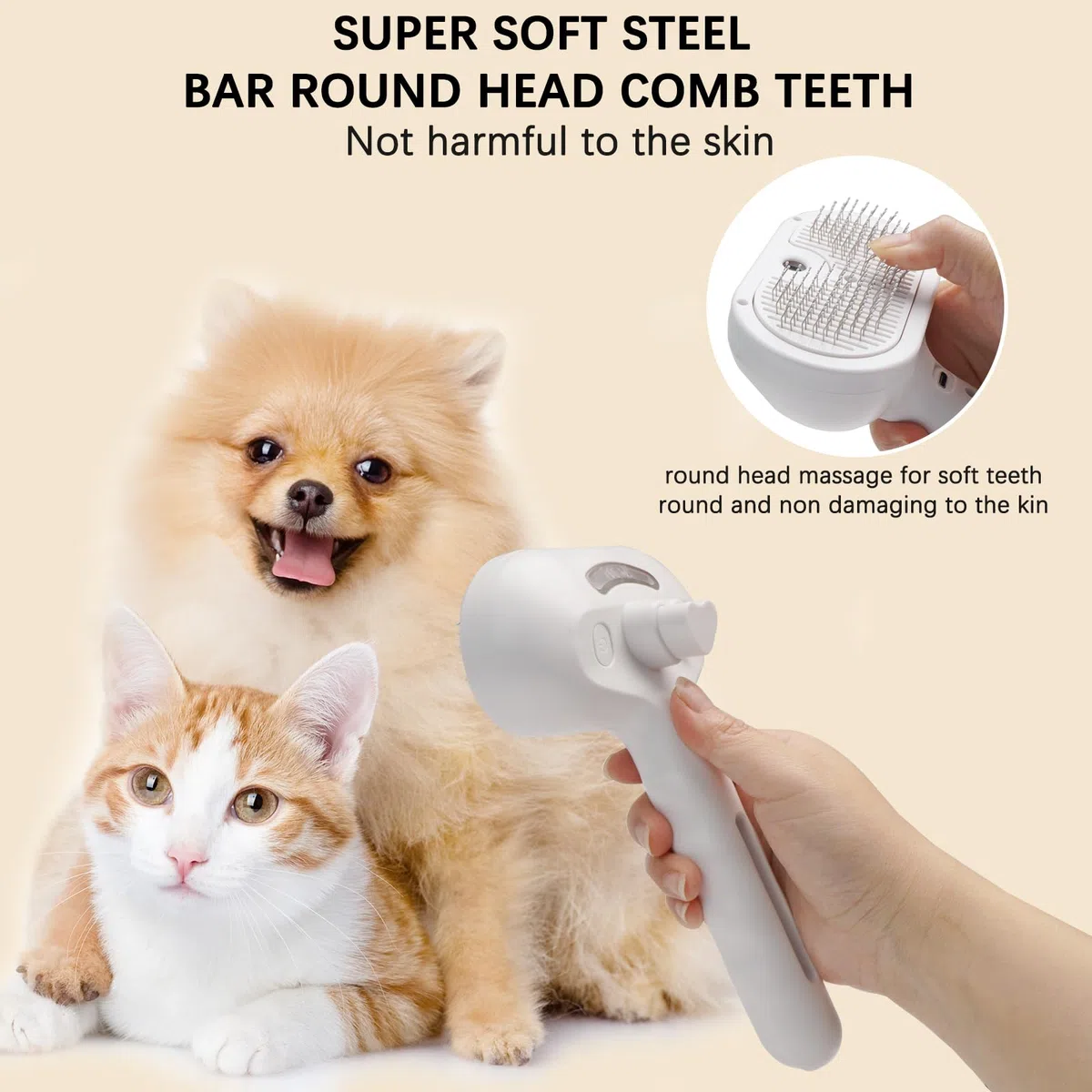 Cepillo de vapor para mascotas para perros y gatos – 3 en 1 para eliminar el desprendimiento, spray de vapor y herramienta de aseo autolimpiante – Ideal para gatos de pelo largo y corto – Incluye 2