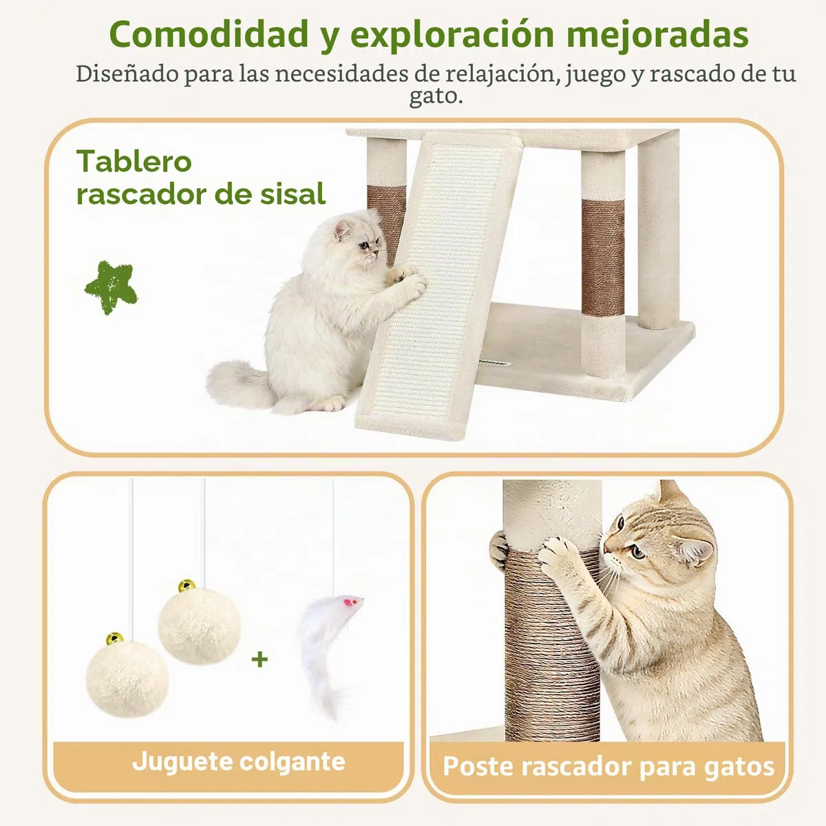 Globlazer Árbol Rascador Beige XL Estable 180 cm para 2-5 Grande Gatos S69B | Castillo Gato con 2 Grandes Nidos, Tabla Rascar Sisal, Plataformas Acolchadas, 2 Cesta para Gatos Grandes Descansar Jugar