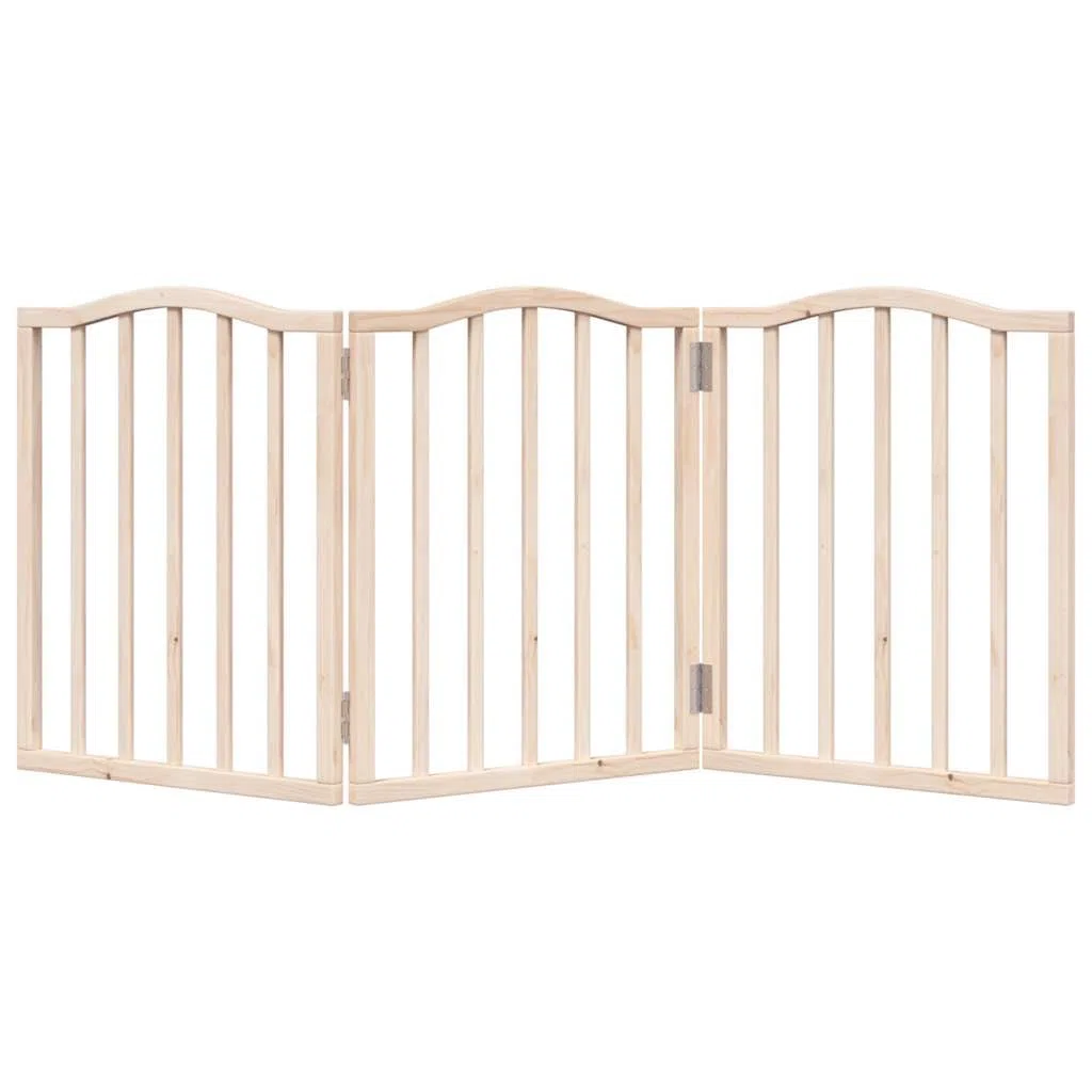 Puerta plegable para perros de madera de álamo de 3 piezas, 150 cm, independiente y compacta, valla segura para mascotas para interior y exterior, ideal para entrenamiento de cachorros y
