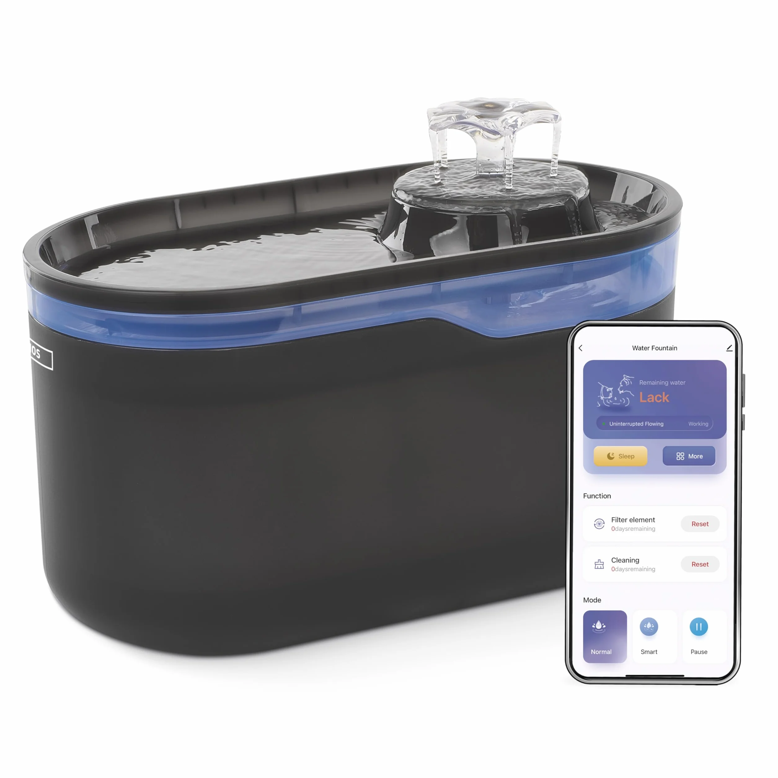 EMOS GoSmart Fuente para Gatos de 2,6 l con Sistema de filtración - Fuente de Agua Potable para Mascotas - Dispensador de Agua Dulce - Gris