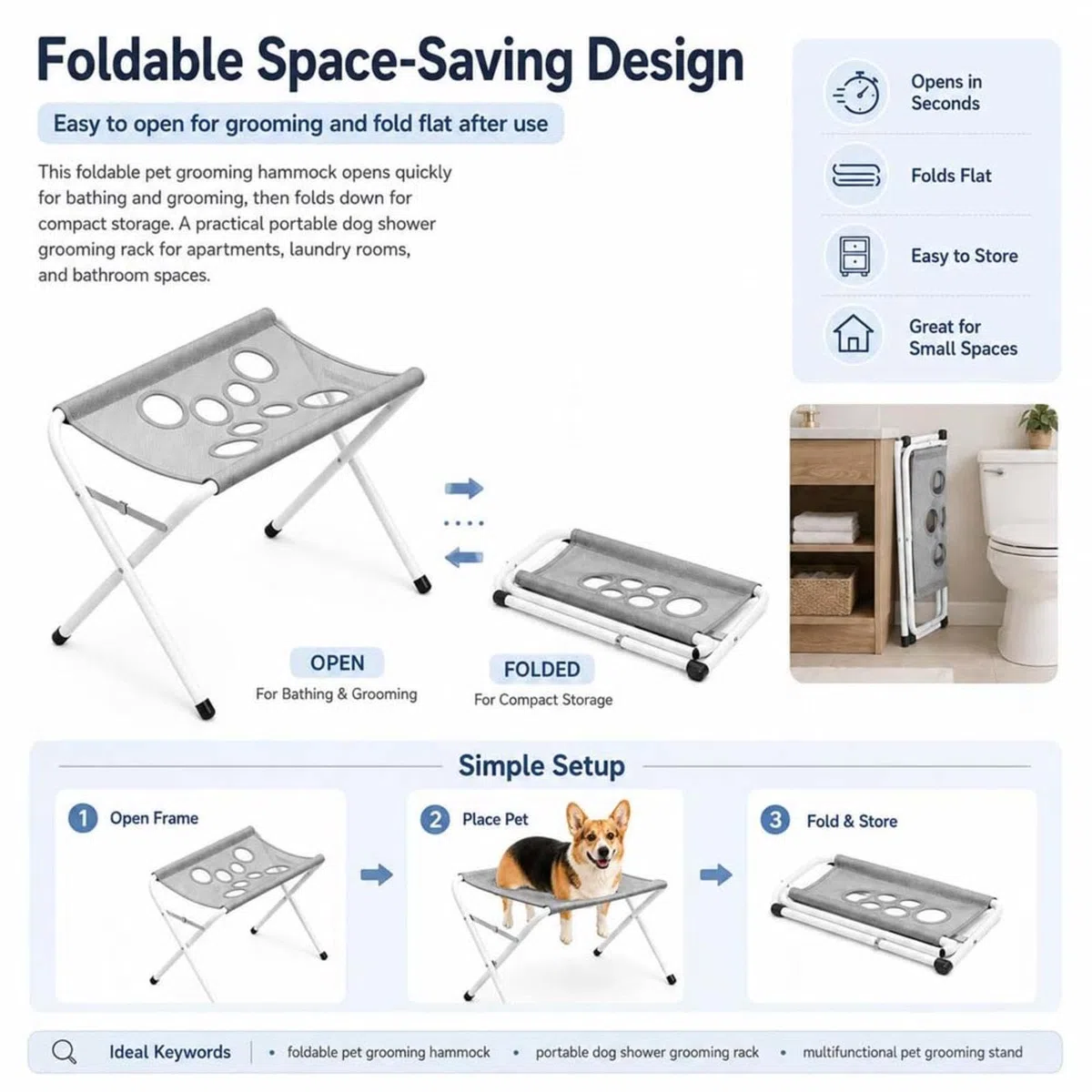 Silla para Bañar Perro Correa Ajustable para Sujetar A La Mascota Hamaca para Mascotas Estructura Sólida Amaca per Toelettatura Cani Recorte Diario De Uñas,Baños,Gray