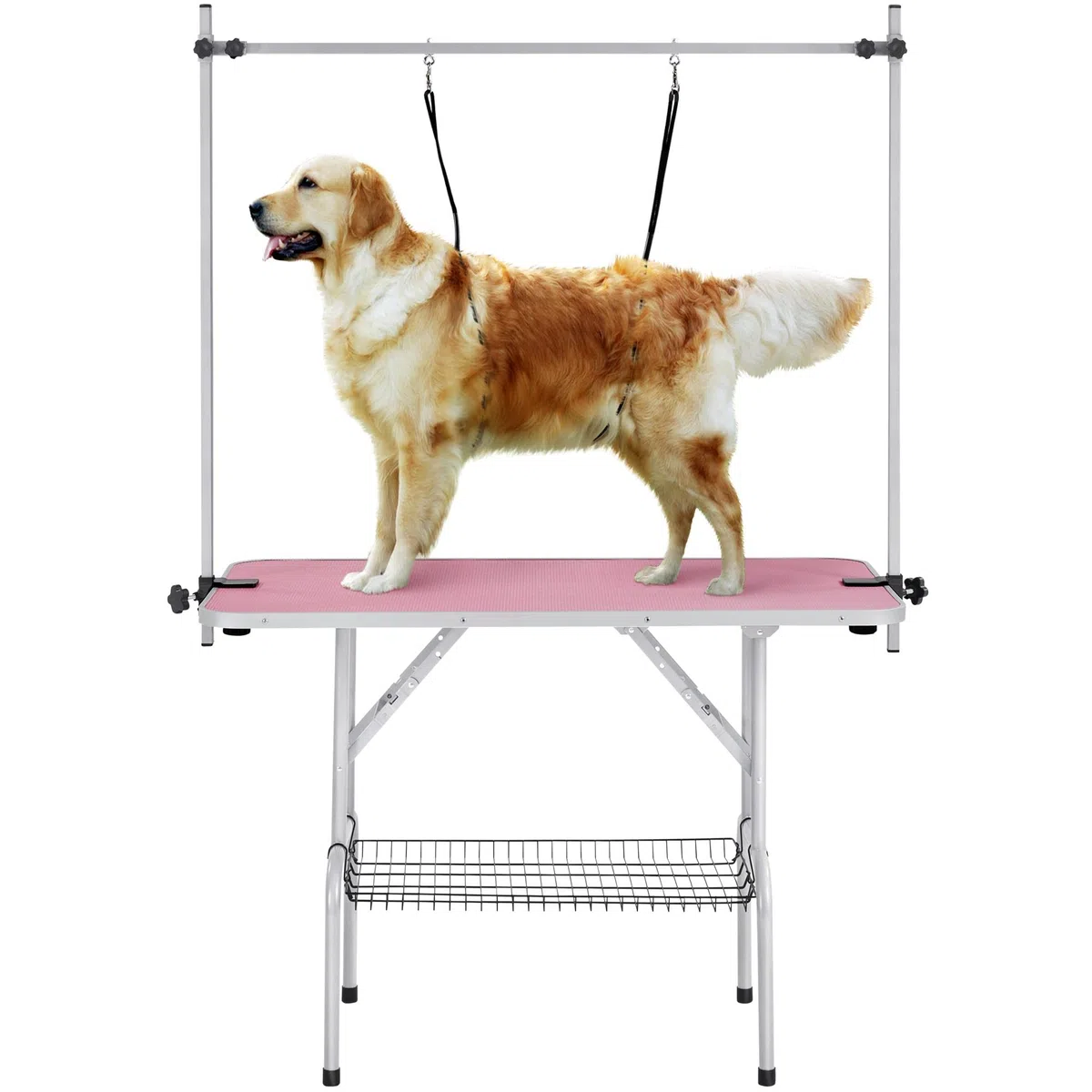 Yaheetech Altura justable Mesa de Peluquería para Canina Mesa de Tijeras Mesa de Aseo para Perros118 x 60 x 177 cm Rosa