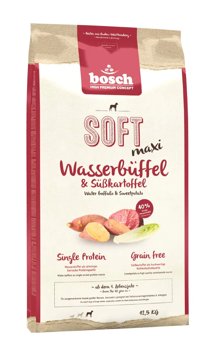 bosch HPC SOFT Maxi Búfalo de agua y batata | Alimento semi-montado para perros adultos de razas grandes | Sin cereales | 1 x 12,5 kg
