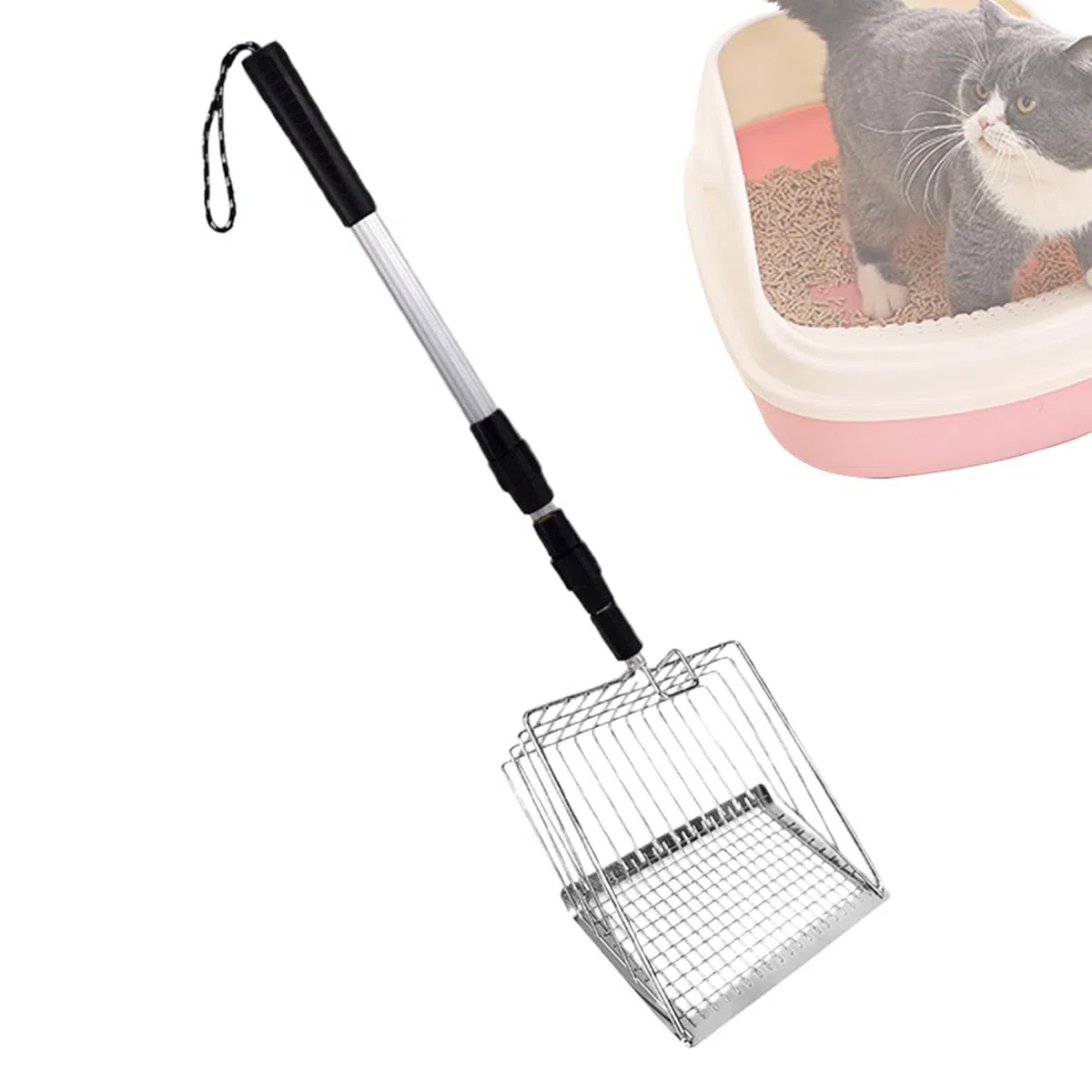 Pala para Arena de Gato, Gato con Pala Profunda, Mango Largo, tamiz de excrementos for el hogar, Personas Mayores, Cuidado Mascotas, Espacios reducidos