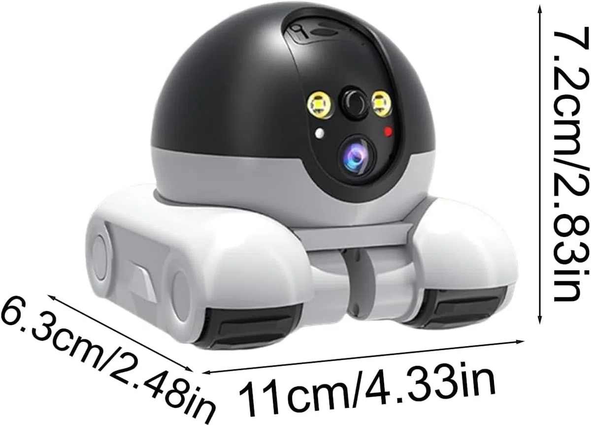 Robot de Cámara de Mascotas, Cámara de Seguridad Robot Wi-Fi Camera con Ruedas 1080P Doble Lens Control Remoto en Hogar Trabajo Mascotas, 64G Tarjeta Incluido