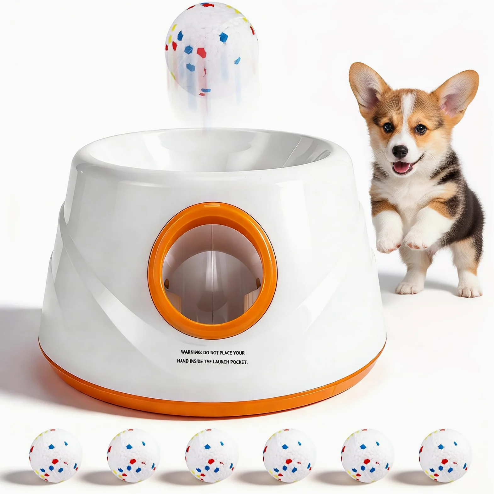 Lanzador automático de Pelotas para Perros, Máquina lanzapelotas con 6 Pelotas de Tenis de E-TPU y 3 ajustes de Distancia Juguete Interactivo para Perros (Distancia de Lanzamiento: 20–46 pies)