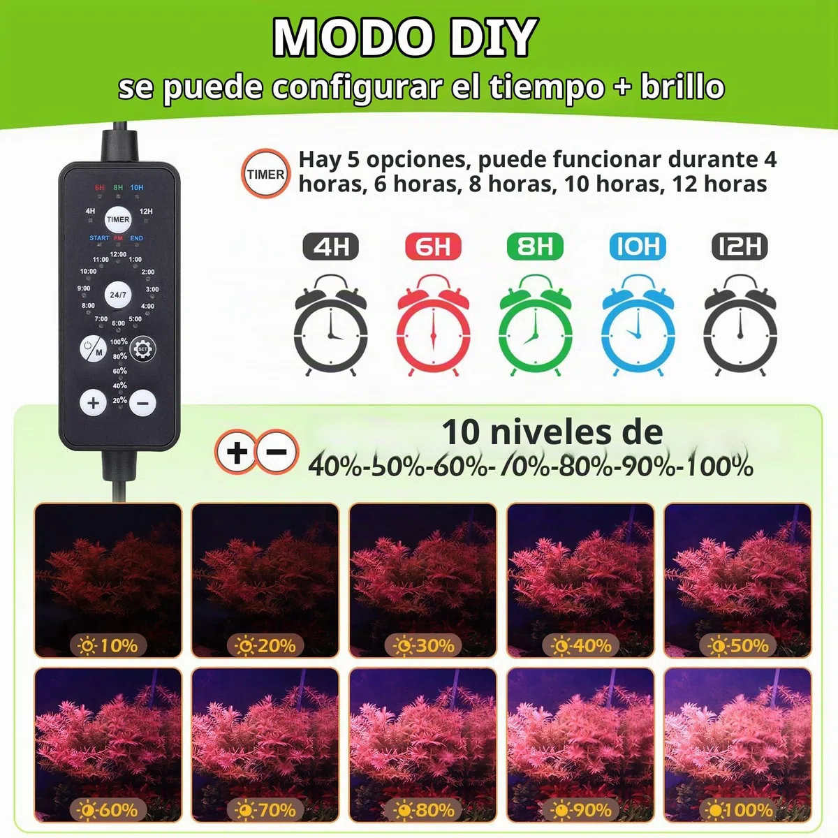 hygger Iluminación Led para Acuario,48W Luz Acuario Plantado, Fish Tank Light de Peces de Brillo Ajustable con 5 Timmer Configuraciones de 120-132cm Tanks