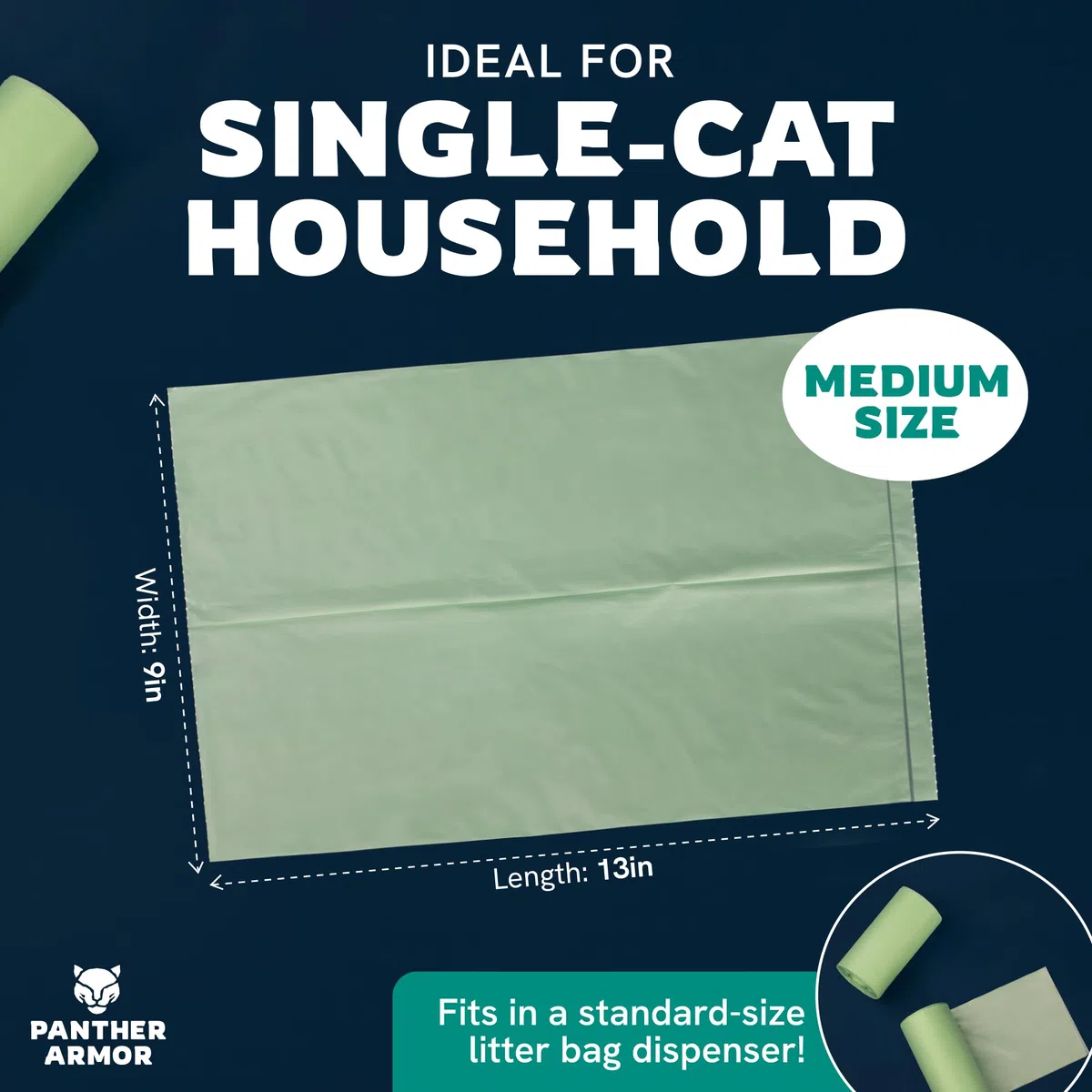 Panther Armor Bolsas para excremento de gato, 100 bolsas de basura para mascotas sin perfume, bolsas de arena para gatos de 13 x 9 pulgadas, bolsas de arena para gatos a prueba de fugas para
