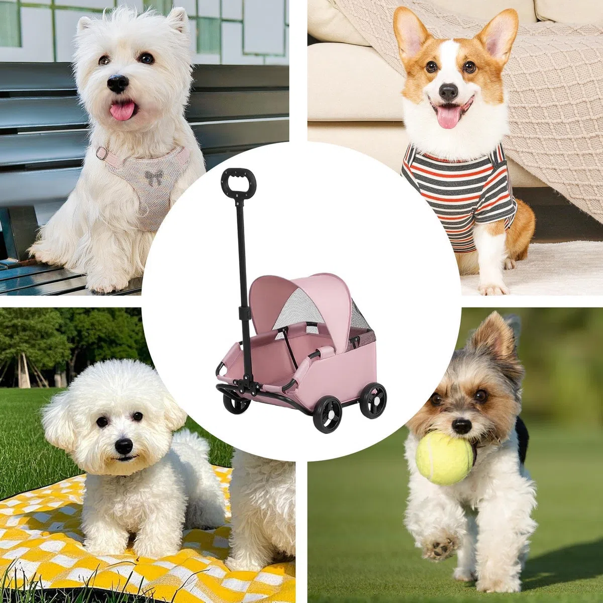 Carrito de Gatos Transportín ventilado hasta 7 kg | Carrito Plegable para Gatos Para viajes, visitas al veterinario, parques y centros comerciales