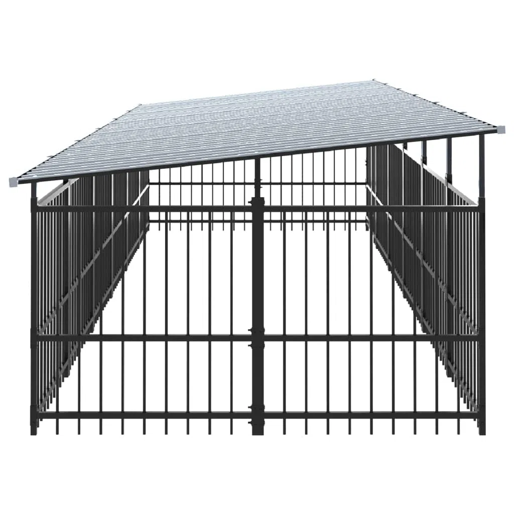 Perrera para perros de acero con recubrimiento en polvo con techo de 11,26 m², parque estable con rejilla, plegable, protección segura para cachorros y perros en el jardín, terraza, patio
