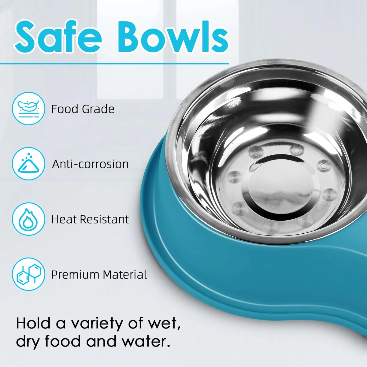 Epetslove Juego de cuencos grandes de acero inoxidable para perros con base antideslizante, cuencos de alimentación para mascotas con bordes elevados para evitar derrames, plato para perros y gatos
