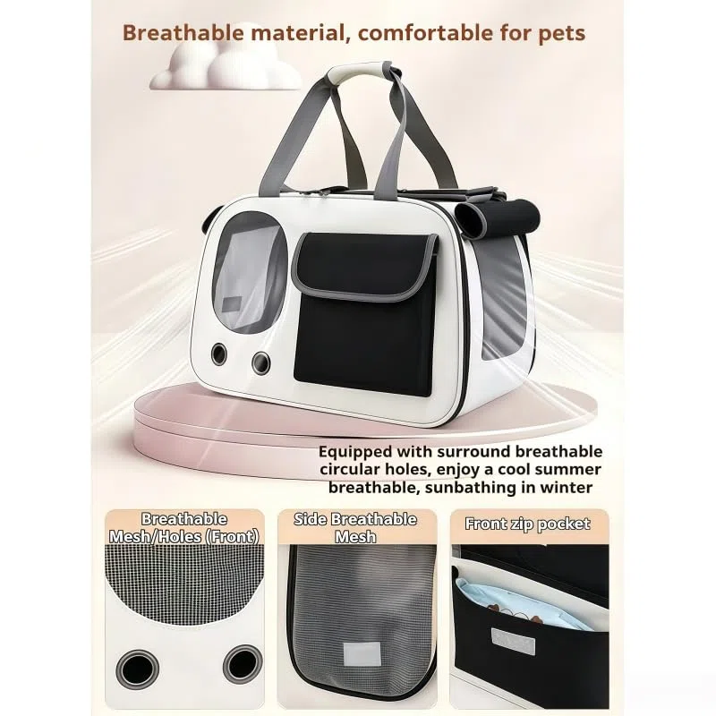 Transportín Perros Gatos para Suzuki Vitara/Grand Vitara Asiento Trasero Coche Bolsa de Transporte Plegable Bandolera Viaje Rejilla Transpirable,Beige/Black