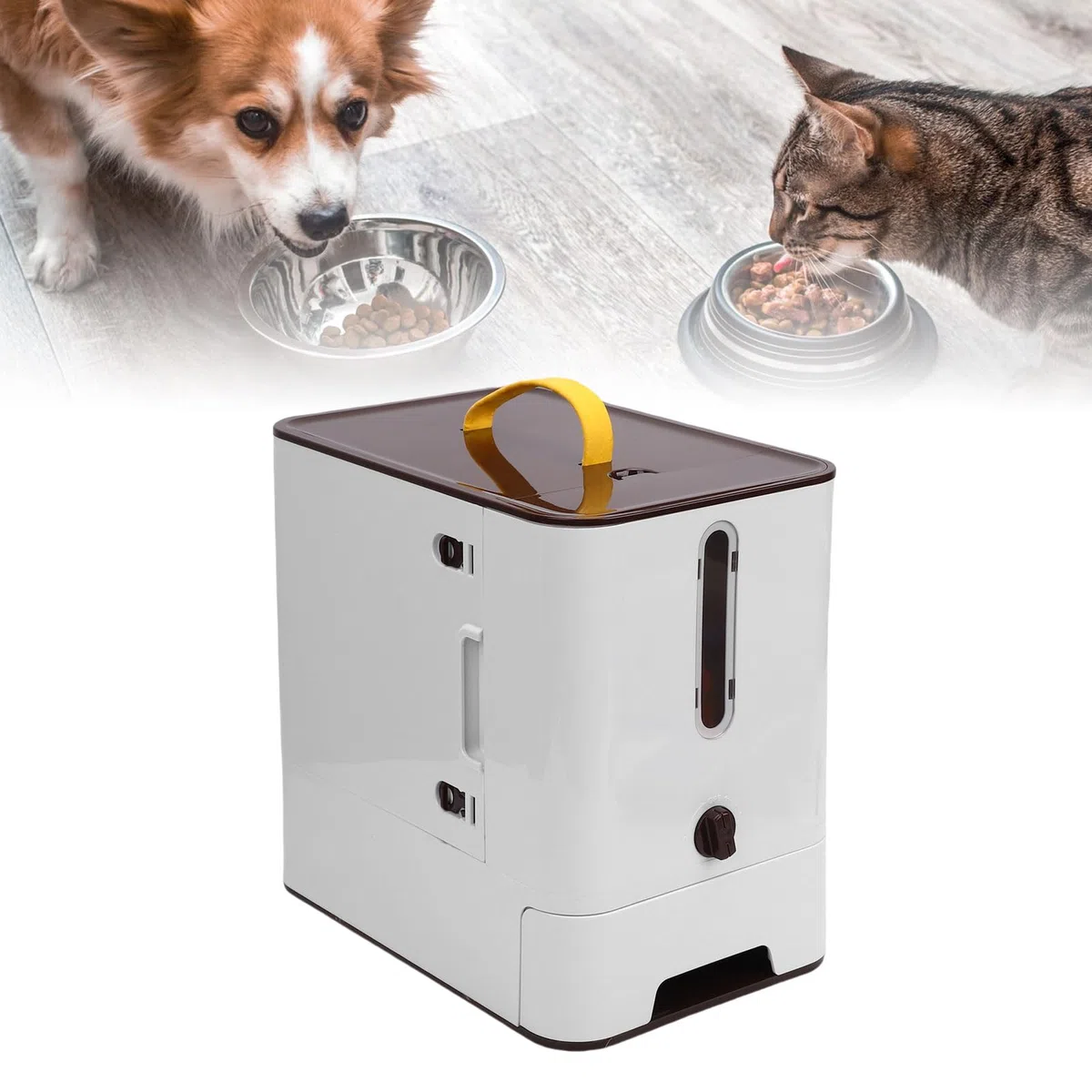 Fabater Contenedor de Almacenamiento Multifuncional con Alimentador para Mascotas con Temporizador Inteligente con Diseño de Sellado, Complemento Práctico para Accesorios para Mascotas, (Marron