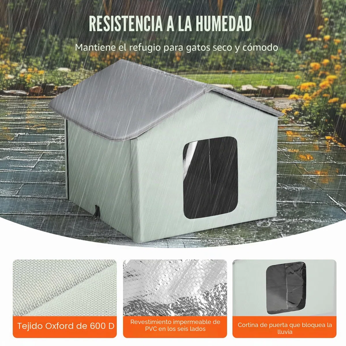 VEVOR Casa para Gatos con Calefacción de 48 x 56 x 44 cm, Refugio para Gatos Plegable Al Aire Libre de Tela Oxford 600D con Almohadilla Térmica, Temperatura Ajustable y Temporizador, Verde (Medio)