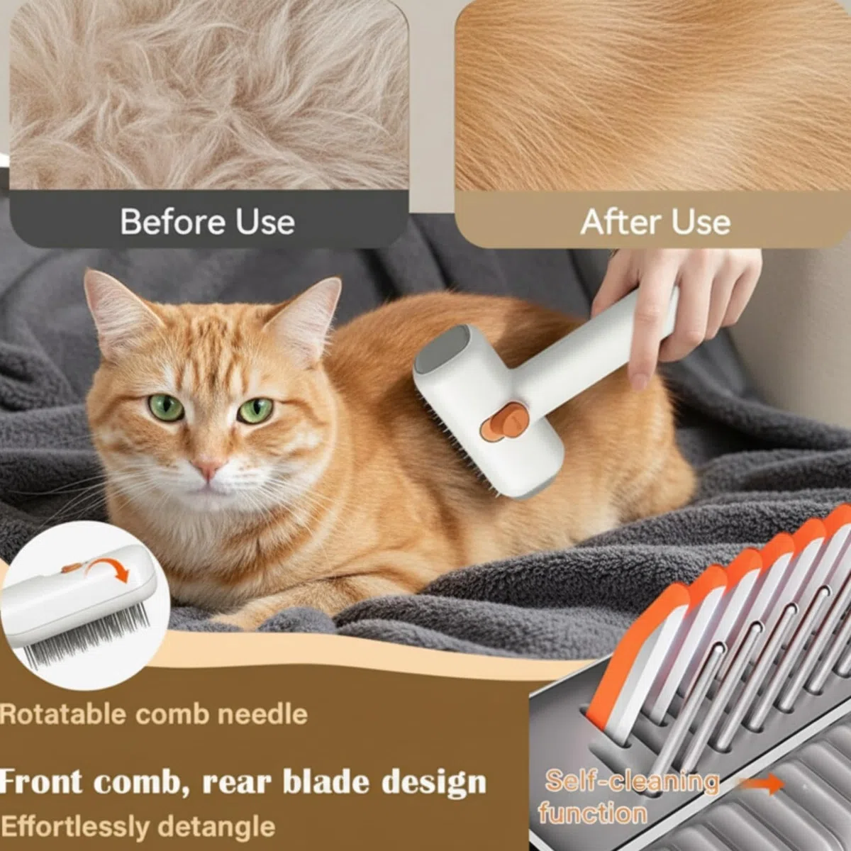 Peine 2 en 1 para desenredar y asear mascotas para perros y gatos, herramienta profesional para desenredar el pelo con dientes dobles de acero inoxidable, peine desenredante y rastrillo de capa