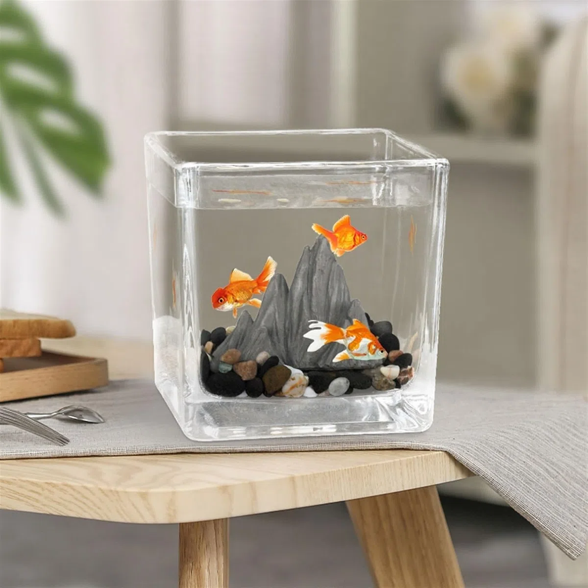 Acuario Pecera Pequeña Escritorio Cuadrado Acuario Ecológico Micro Paisaje Habitación De Invitados Oficina Pequeños Adornos Taza De Té Vidrio Paisaje Rejilla Pecera Peces Acuario(Grande)