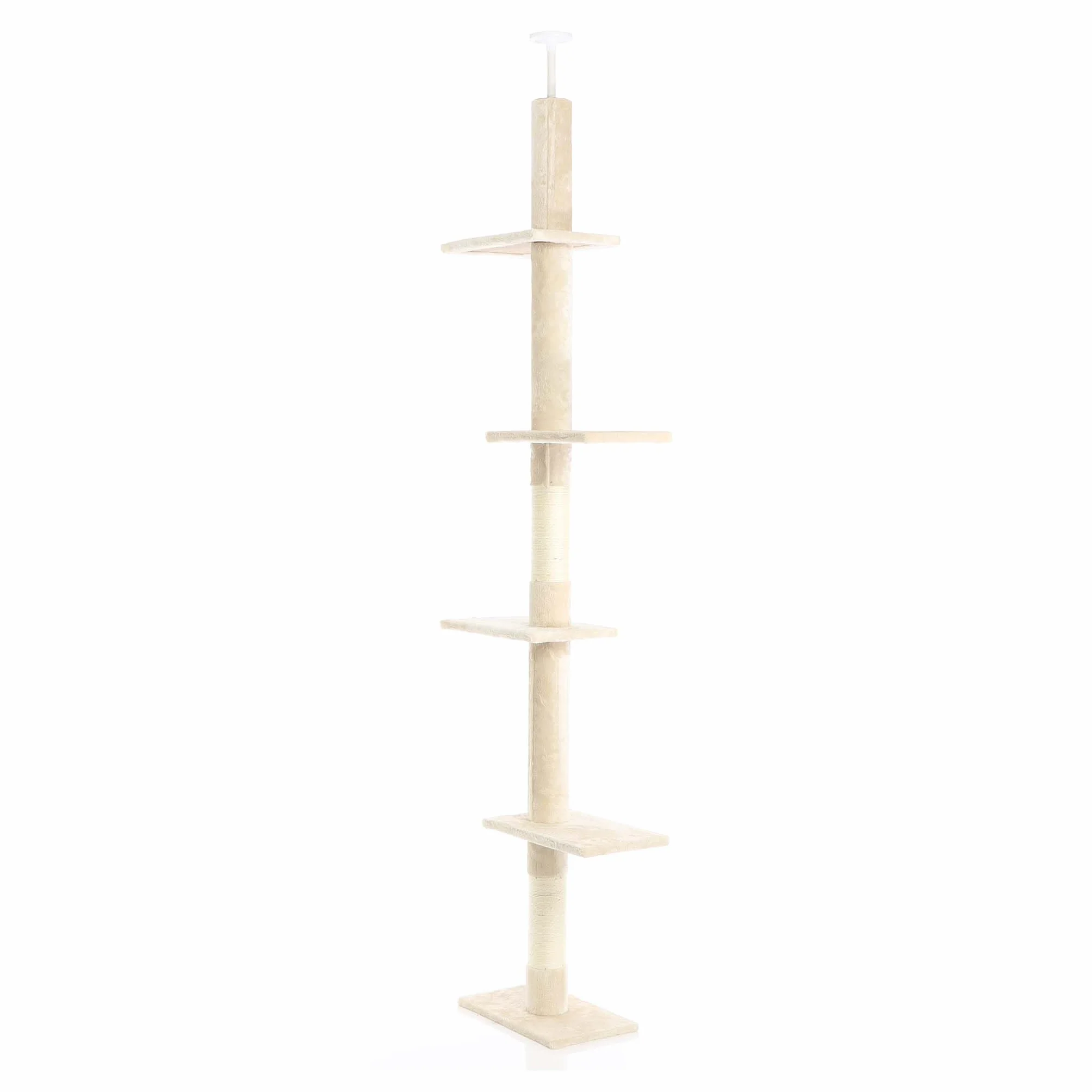 Fudajo Árbol rascador Suelo a Techo Beige 230-276cm Ajustable en Altura 4 Plataformas sisal