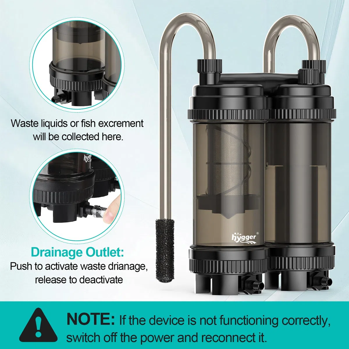 Hygger - Filtro de agua de doble caudal, para acuario (9 W, 450 L/H, filtro exterior para acuario, ultra silencioso, filtro de acuario, de 27 a 74 litros