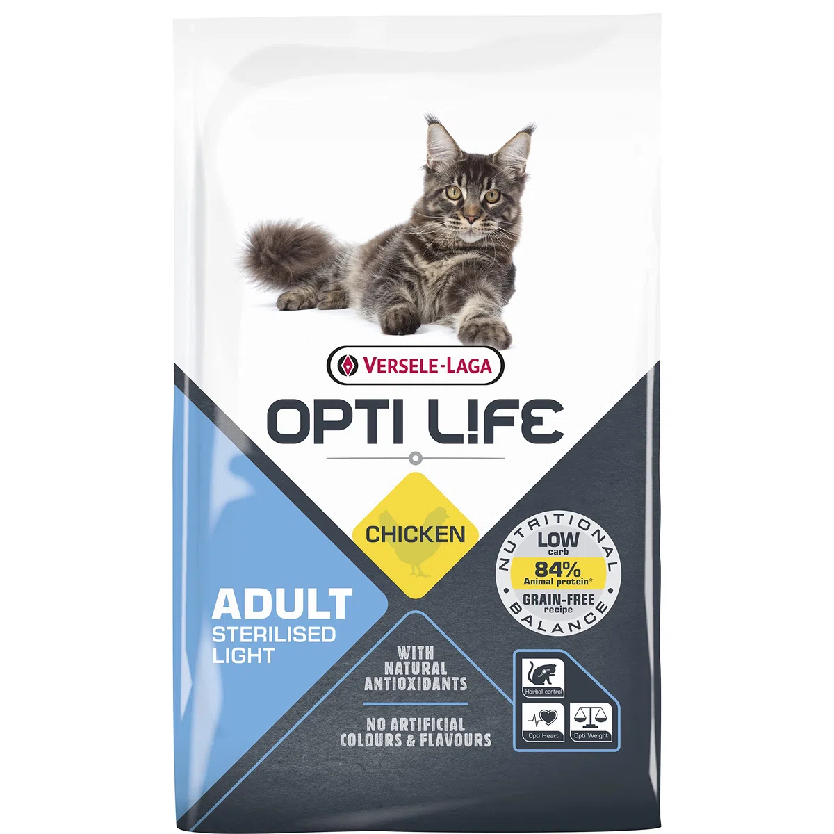 VERSELE LAGA - OPTI Life Alimento para Gatos Adultos esterilizado/Ligero - Sin Cereales - con Pollo - 7,5 kg