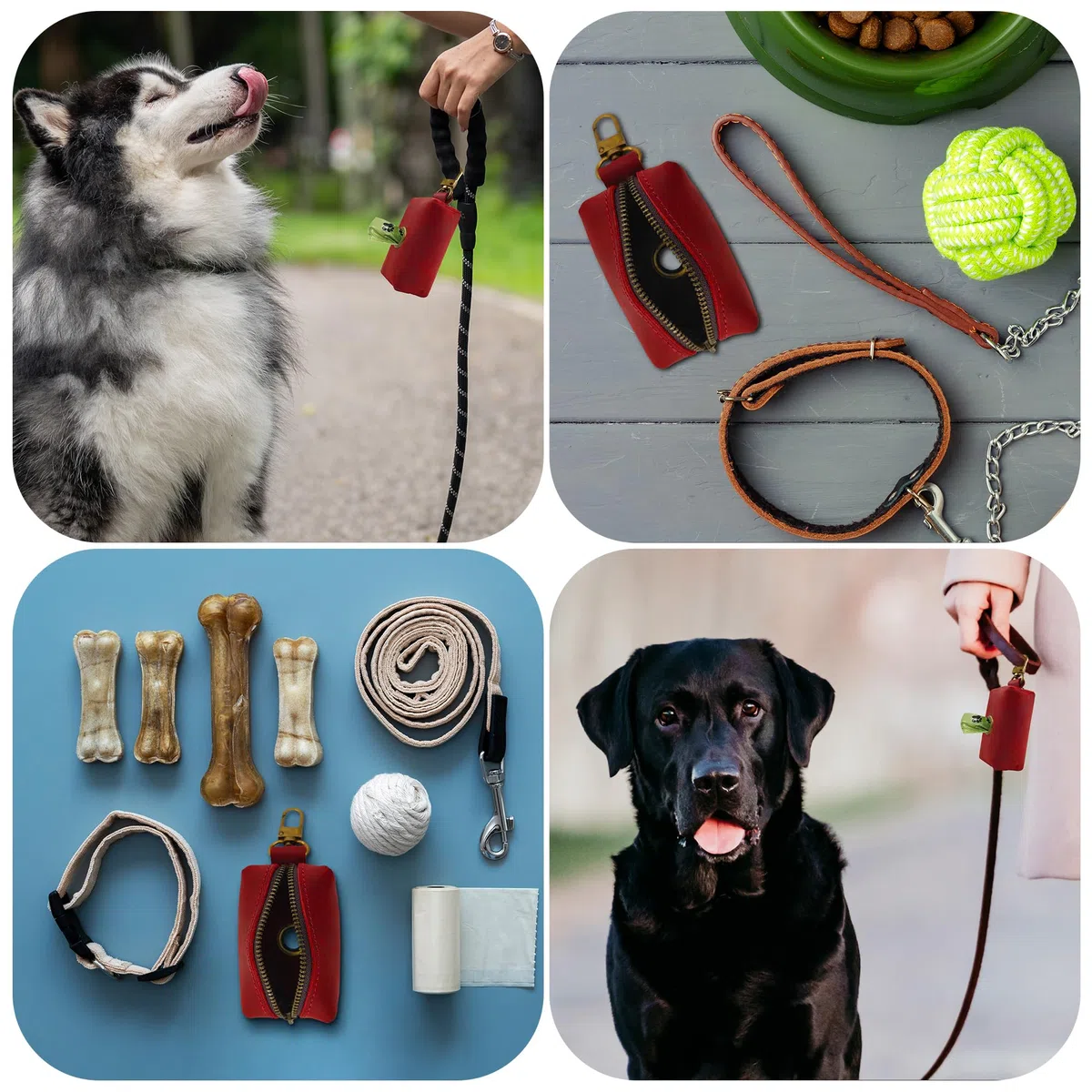 HIFA Soporte de piel auténtica para bolsas de excrementos de perro, soportes para bolsas de excrementos para correas, cuero rústico suave al tacto, clips de metal y fácil acceso a bolsas de basura de