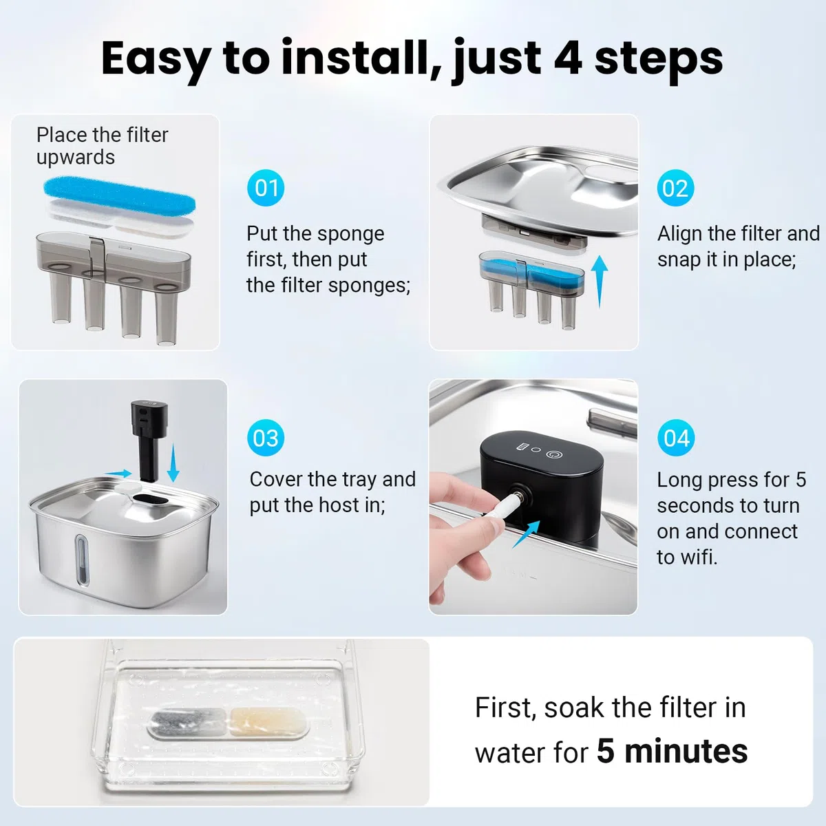 Bomba de fuente de agua para perros de 10 L, dispensador de acero inoxidable con bomba silenciosa, bomba automática de fuente de agua para perros de 2.64 galones