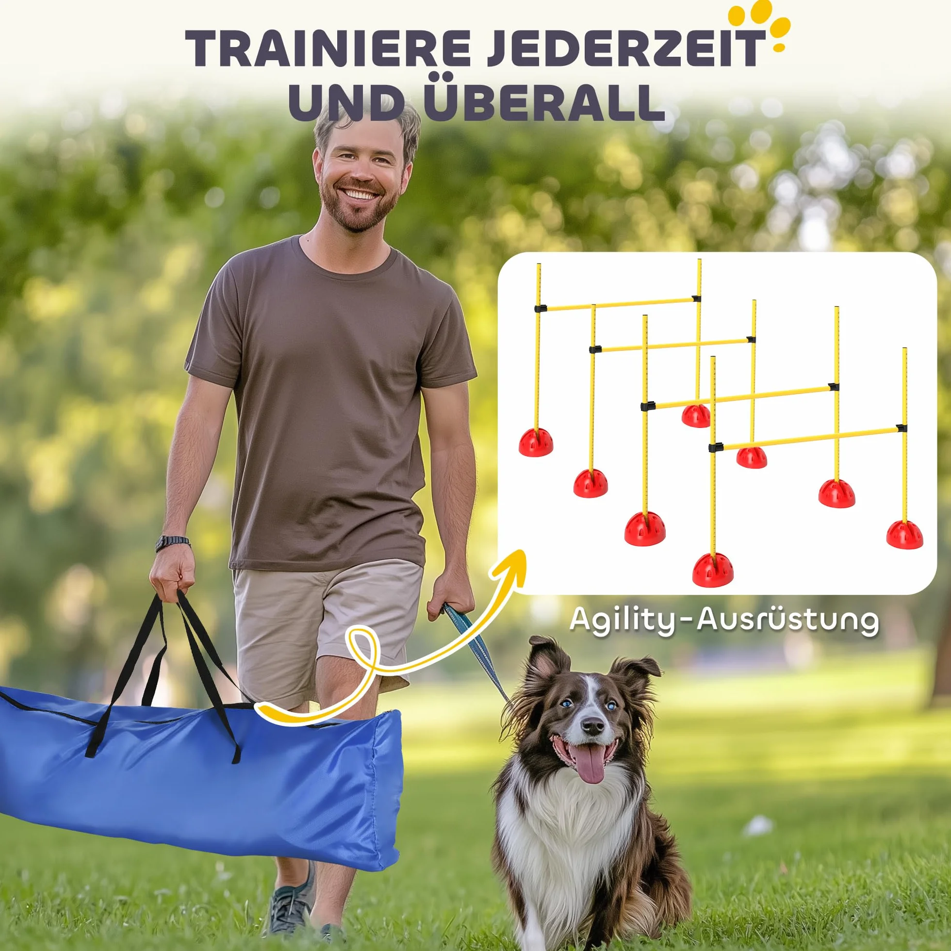 PawHut Agility Set Perros 5 Piezas rellenables Agilidad Equipo para el Entrenamiento del Perro Valla Conjunto con Vallas de Altura Ajustable Bolsa de Transporte Accesorios de Entrenamiento de