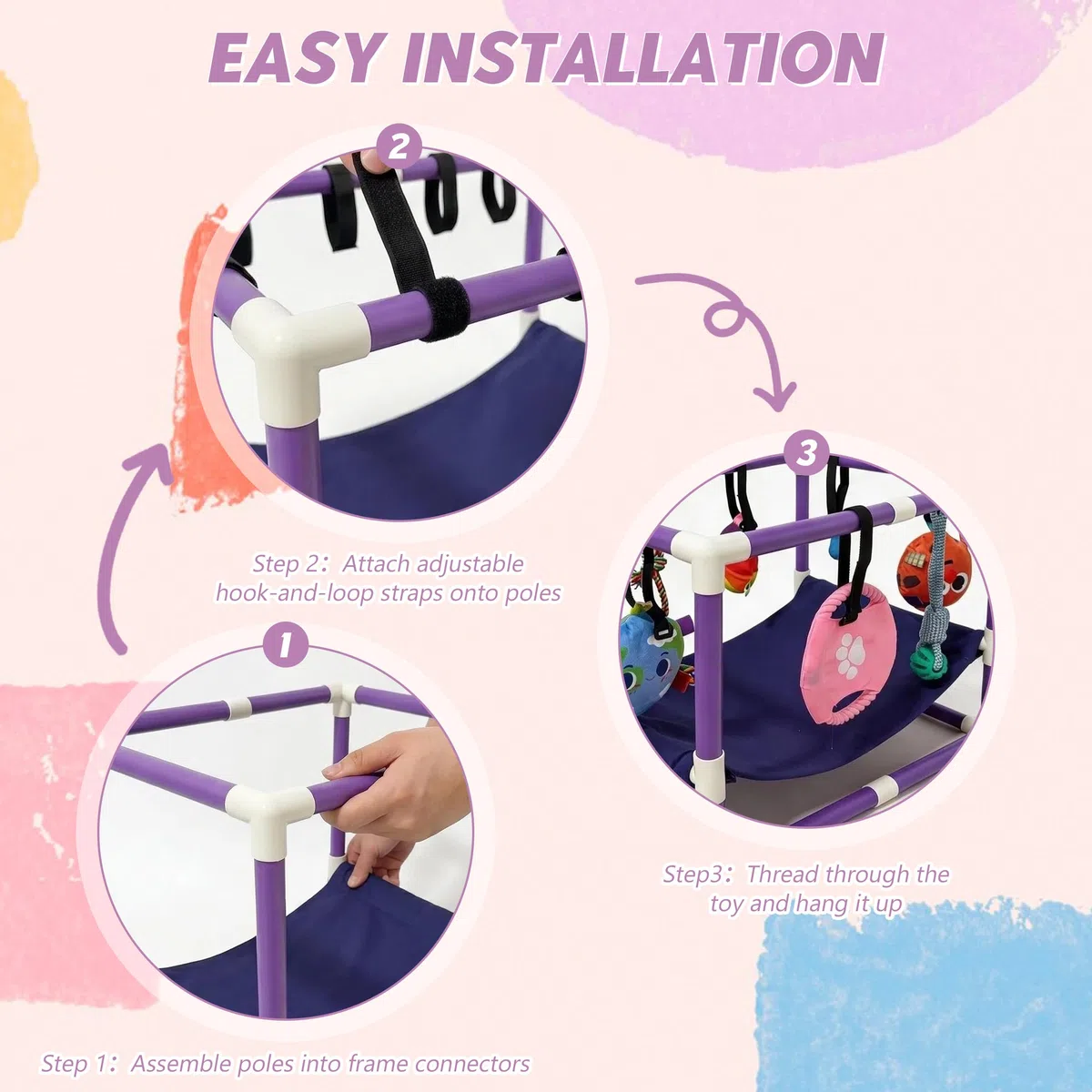 Cachorros de juguete, sala de juegos para cachorros con 8 juguetes, zona de juegos para perros pequeños, centro de actividad para perros, marco de PVC, hamaca, juguete enriquecedor para entrenamiento