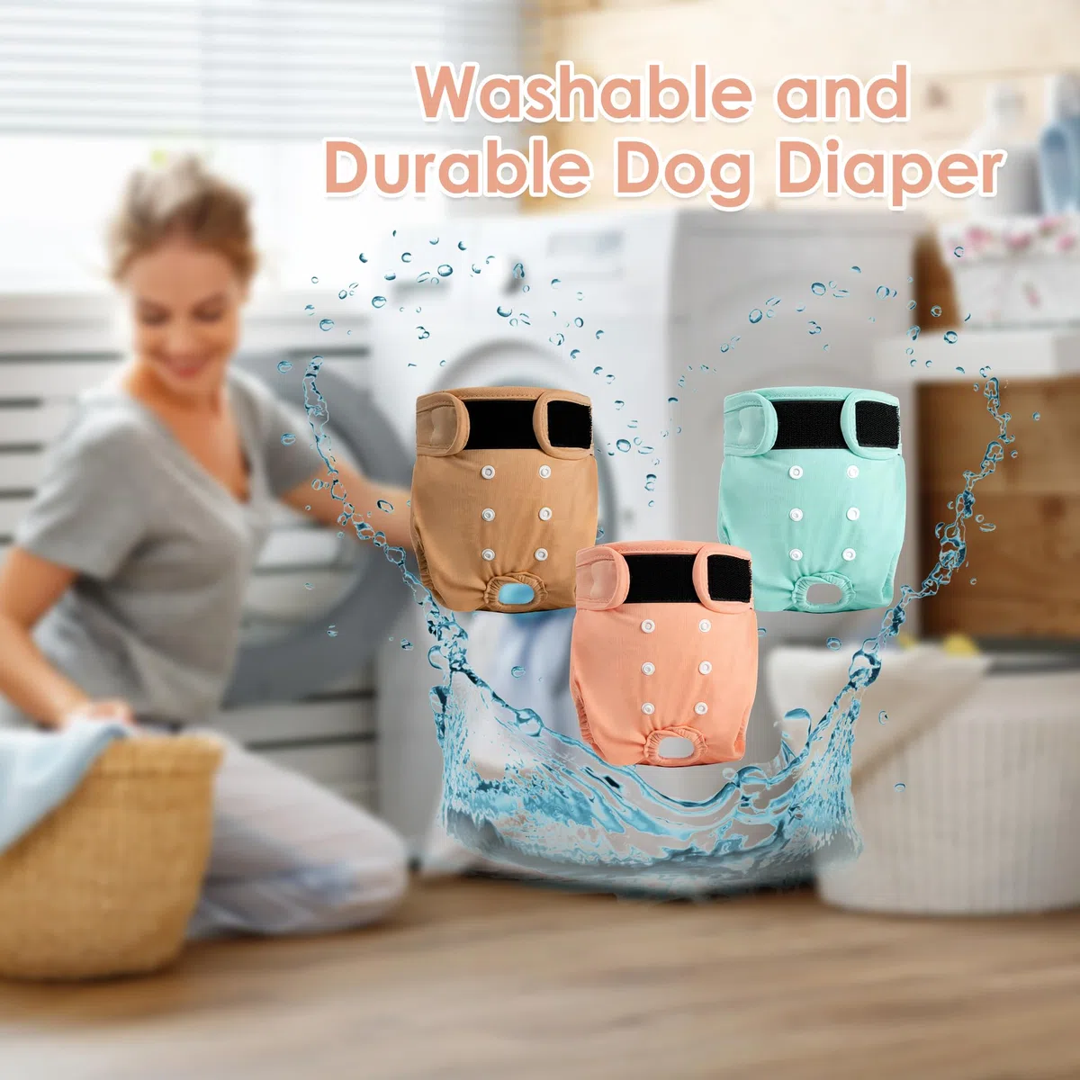 Paquete de 3 pañales reutilizables para perras, pañales lavables para perros, pañales altamente absorbentes para perros, falda ajustable a prueba de fugas para cachorros, para calor,